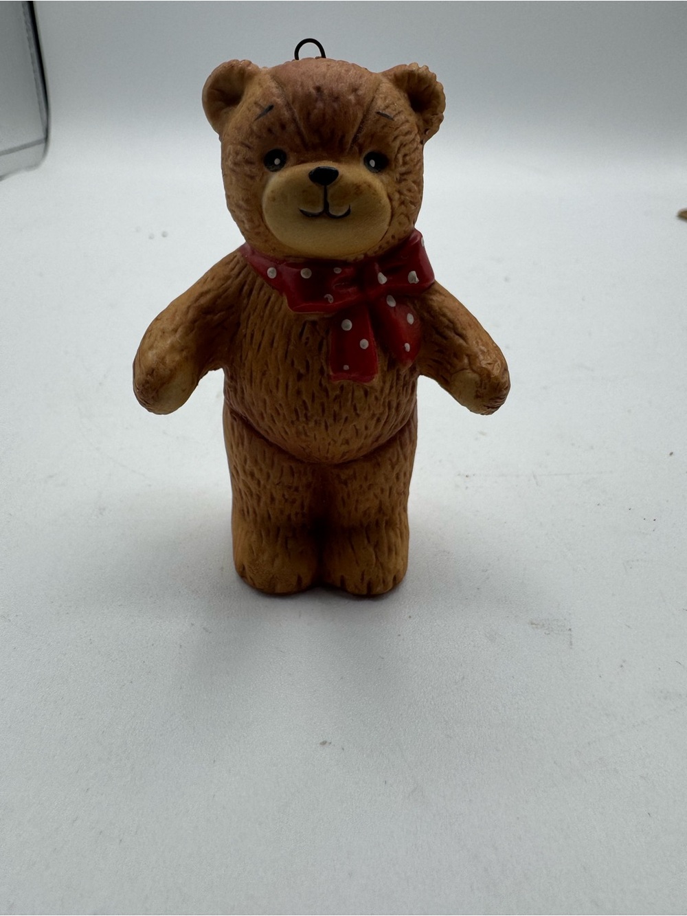 Vntg 1979 Enesco BEAR Lucy And Me Bear with Red White Polka Dot Bow Ornament